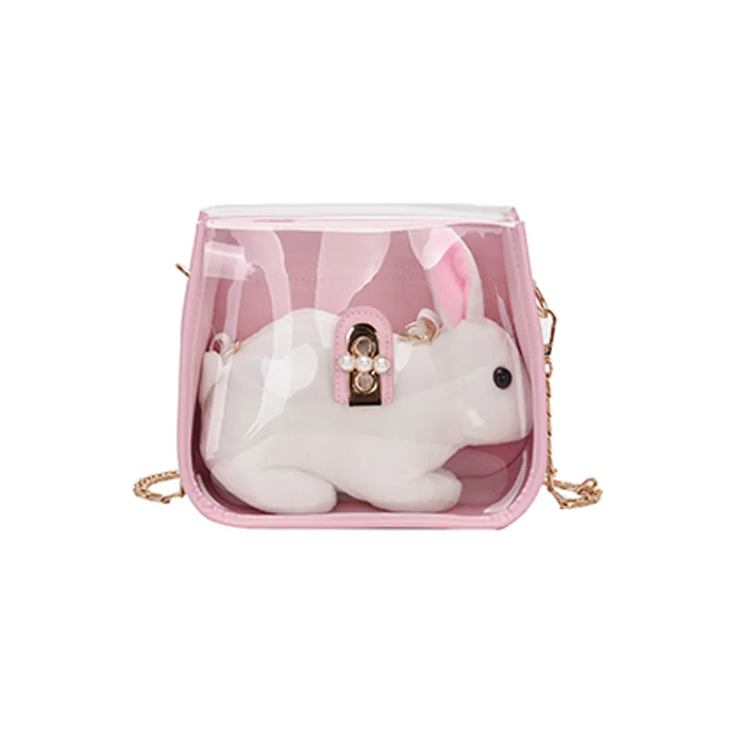 

Women Bag Shoulder Chain Crossbody Bag Rainbow Rabbit Waterproof Leather Fashion Popular Simple Casual Transparent