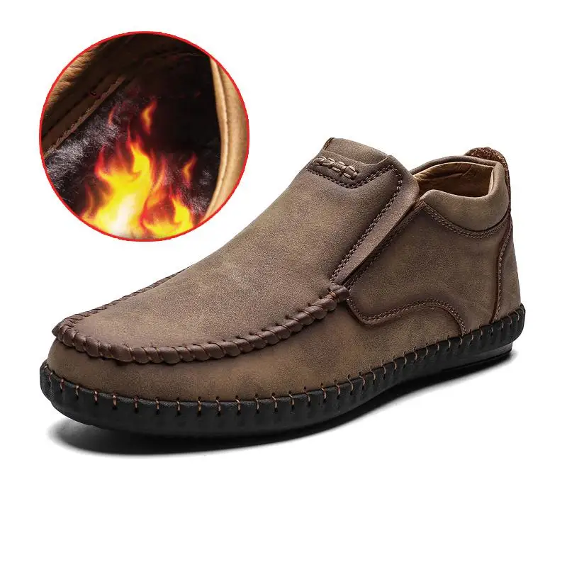 Мужская обувь модные теплые зимние ботинки на меху Мужские Зимние ботильоны мужская обувь из натуральной кожи нескользящая обувь для вождения большой размер 48 - Цвет: Brown Cotton shoes