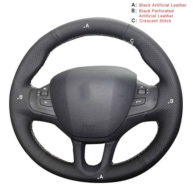 Авто оплетка на крышке рулевого колеса для peugeot 208 2011- peugeot 2008 2013- автомобильные чехлы для рукоделия аксессуары для интерьера - Название цвета: Artificial Leather