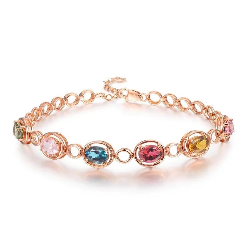 HOYON 18k Rose Gold color Candy Colored Tourmaline Gemstone Bracelet For Women Gem Wedding Engagement Fine Jewelry gift | Украшения и