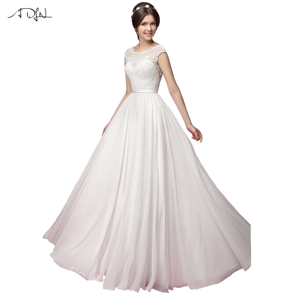 

ADLN Cheap White/ Ivory Wedding Dress Boho Cap Sleeve Lace Applique Chiffon Beach Bridal Gowns Plus Size Vestido De Noiva