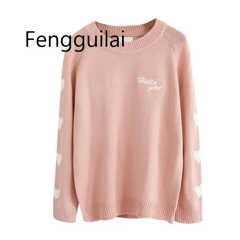 High Quality Letter Embroidery Sweater Women Winter Pullover Fashion Loose Knitted Sweater Top Autumn Female Jumper pull femme