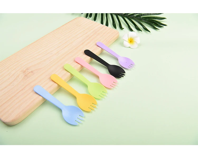 10Pcs Disposable Small Spork Plastic Fork Spoon Dessert Icecream Cake Fast Food Restaurant Wedding Party Birthday Fork Spoon