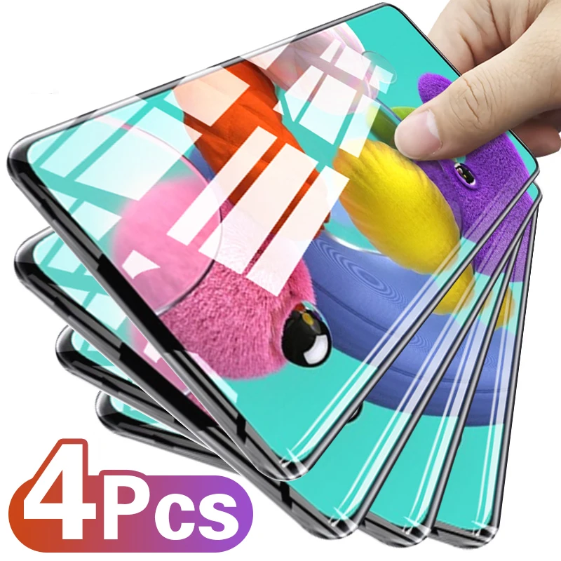 Protector de pantalla de vidrio templado para móvil, cubierta completa para Samsung Galaxy A50, A51, A52, A70, A71, A72, A10, A20E, A20, A60, A40, 4 Uds.