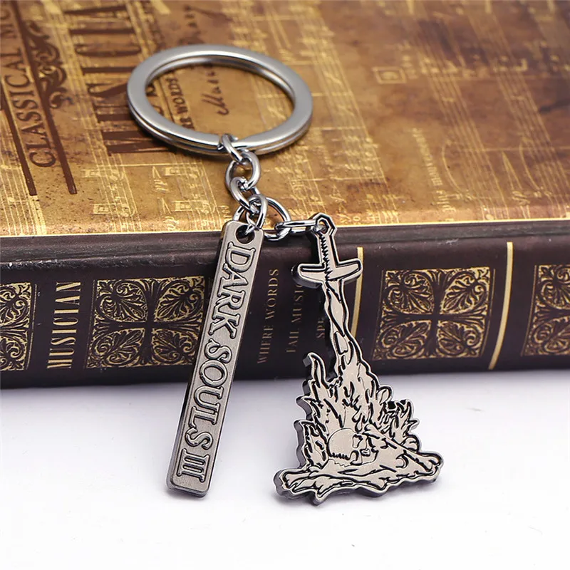 

Demon's Souls Bonfire Sign Keychain and Necklace Gift for Game lovers metal Game Accessories Dark Souls