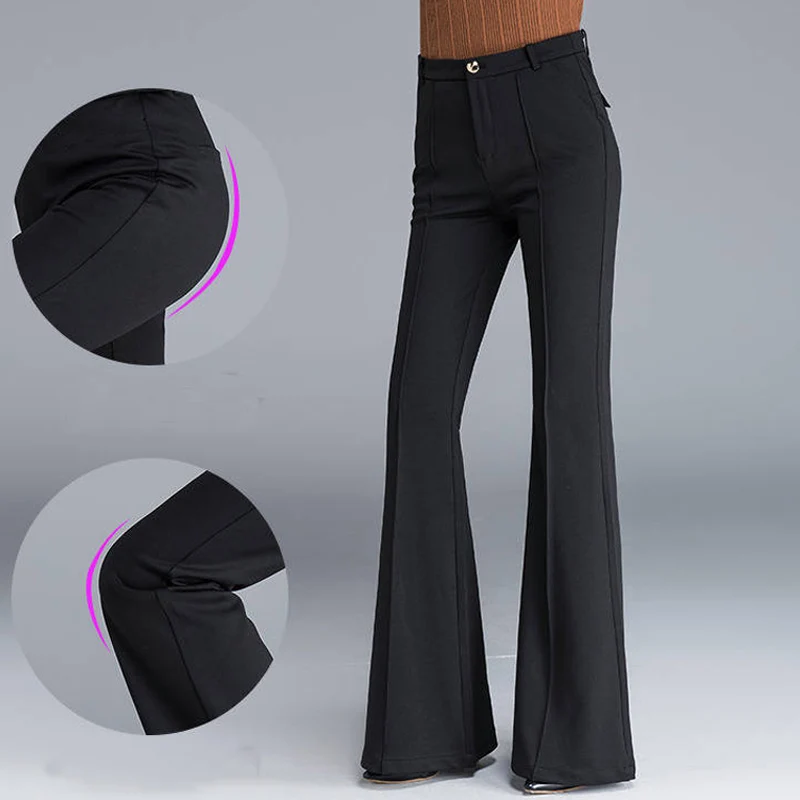 Lining With Fluff Winter Warm Women Pants Casual Black Wide Leg Female Trousers