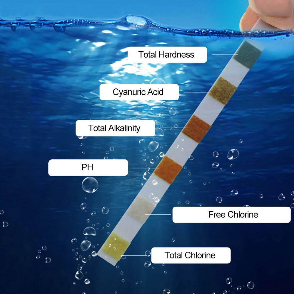 50 шт. 6 в 1 для бассейна, Спа Тест-Полоски хлора pH Щелочность воды твердость воды качество тест-er