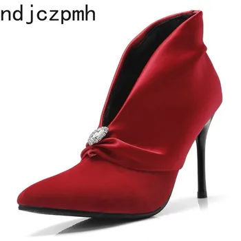 

Ankle Bootswinter Pointed New Fashion Zipper Crystal Comfortable Fine Heel High Heel Short Tube Women's Shoes Plus Size 32-43