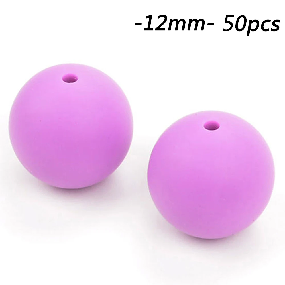 medium purple Силиконовые бусины 12 мм 50 шт./партия ожерелье-прорезыватель детский прорезыватель Игрушка Силиконовый BPA Chew Charms новорожденный уход аксессуар - Цвет: medium purple