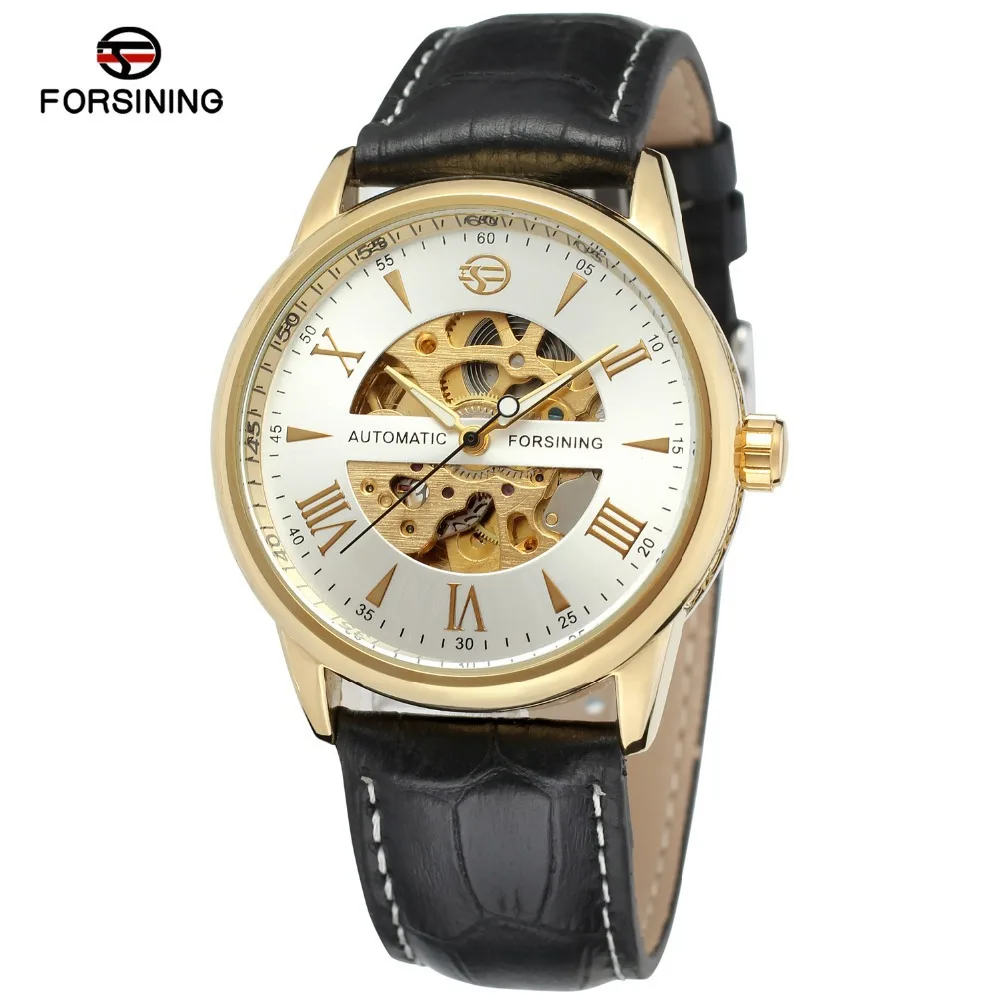 

Table forsining Genuine Product Hollow out Analog Watch Leather Belt for Both Men And Women Watch