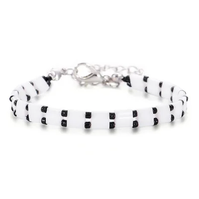 Boho браслет для женщин Miyuki браслеты летние пляжные ювелирные изделия Pulseras Mujer Moda Tila бусины модные Janpan Delica бусины - Окраска металла: White black beads