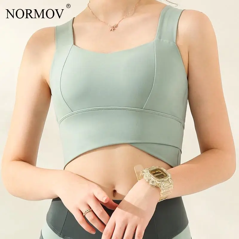 

NORMOV Fitness Bra Shockproof Breathable Push Up Sports Vest Gather Back Hollow High Quality Asymmetrical Hem Running Bras Women