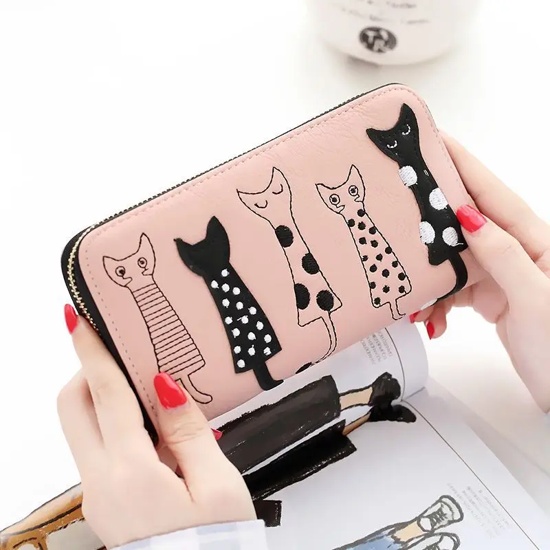 

Women's wallets Women's long style Japanese and Korean version of large capacity student zipper cute cat women's wallet