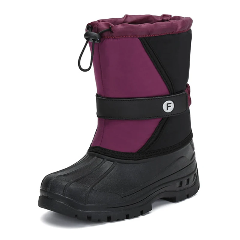 Уличные зимние детские ботинки обувь для девочек теплая меховая обувь на плоской подошве зимние ботинки для мальчиков детские ботинки до середины икры на плоской подошве bota tenis infantil - Цвет: Фиолетовый