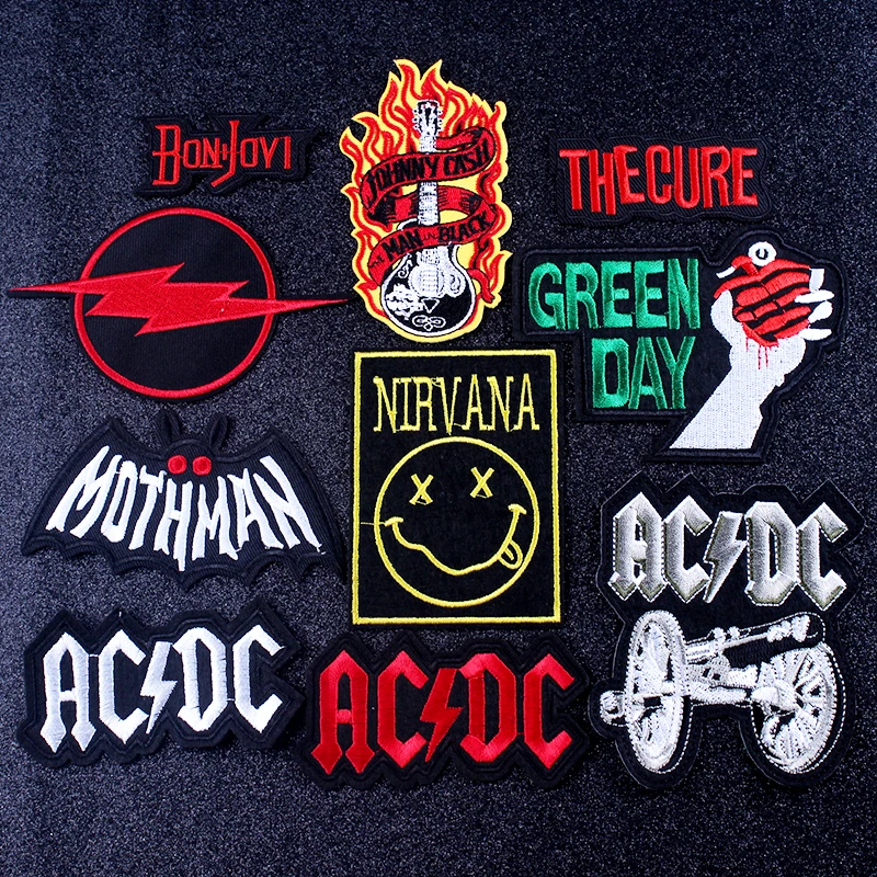 

DIY Nirvana Patch ACDC Band Patch Embroidered Patches For Clothing Music Rock Band Iron on Patches Logo Badge Applique Stripes F