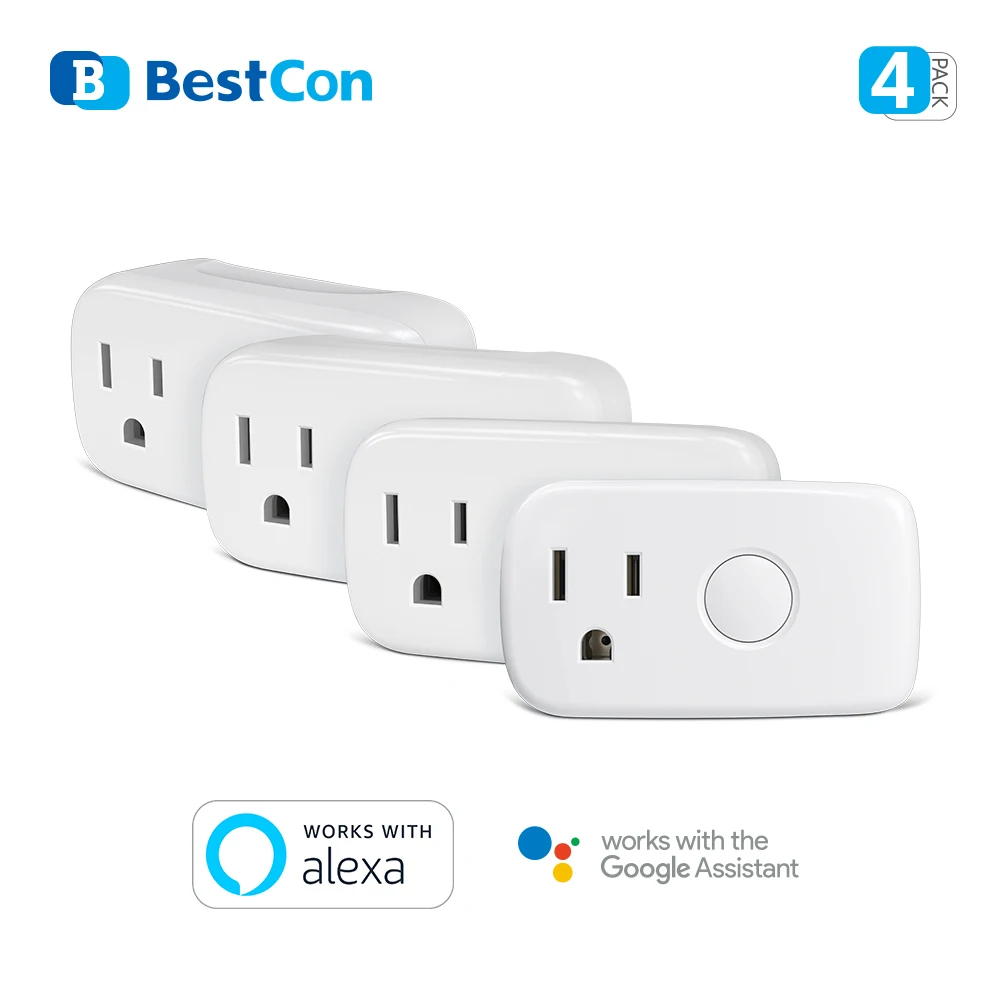 Broadlink Bestcon Sp4Mini-Us 4 Pezzi Wifi Smart Mini Plug Wi-Fi/3G/4G Fastcon 15A Timer Di Controllo Remoto Tramite Controllo Vocale Alexa
