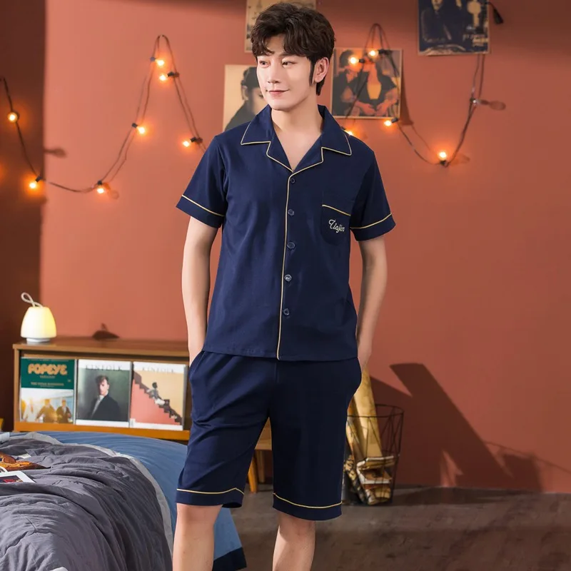 2020 Summer Plus Size 100% Cotton Short Sleeve Pajama Sets for Men Sleepwear Suit Male Homewear Pijama Lounge Wear Women Clothes men's silk pajamas Pajama Sets