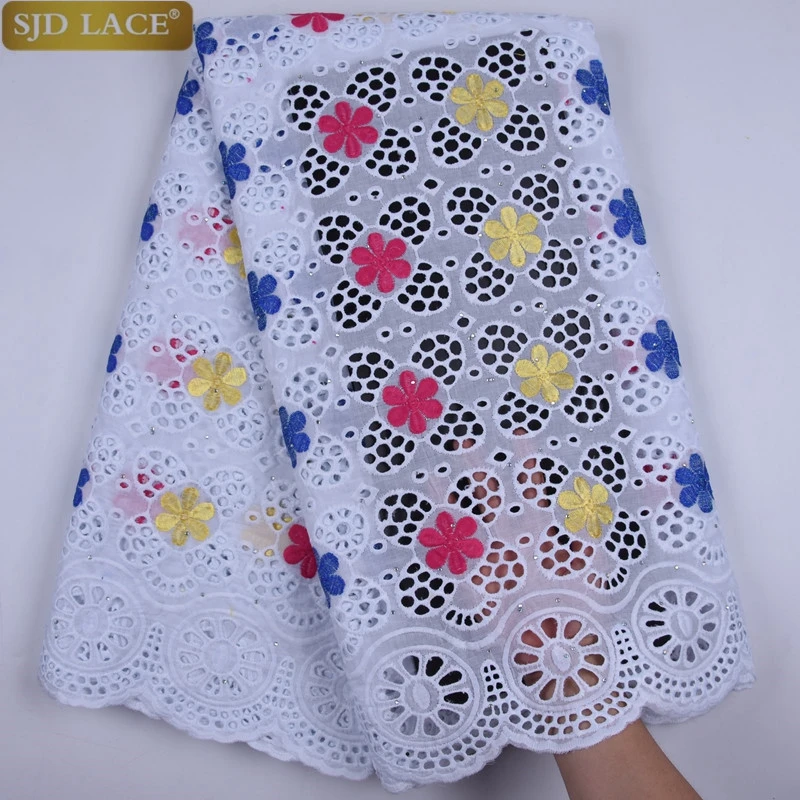 

Cotton Lace African Dubai Lace Fabric Embroidery Laces Fabric With Stones High Quality 100% Cotton Swiss Voile Lace A1724