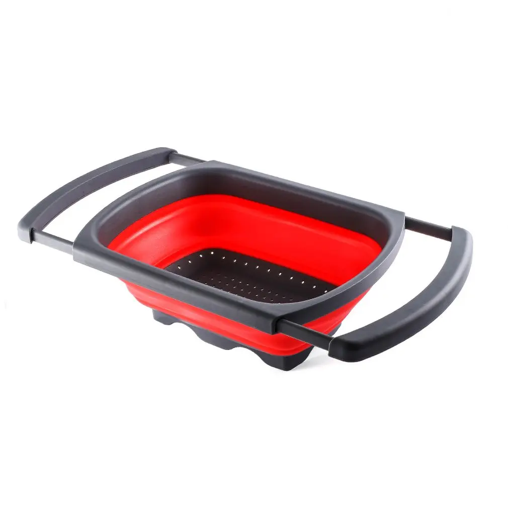 

Kitchen Retractable Drain Basket Household Folding Drain Basket Rectangular Fruit and Vegetable Washing Basket