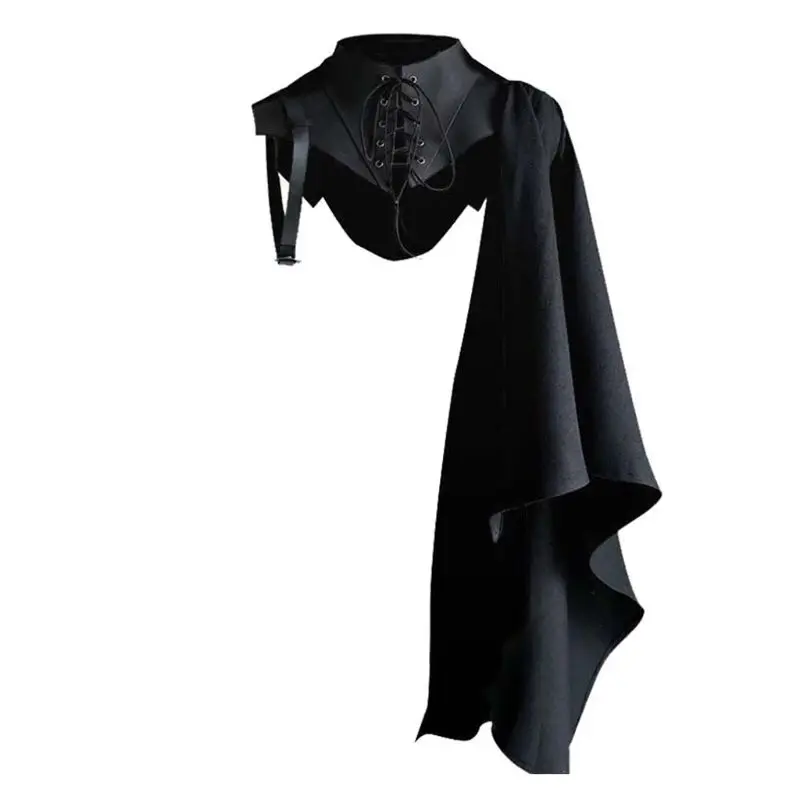 Game Cosplay Props Medieval Armor Black Cloak Single Shoulder Retro Cape Gothic Punk Lace Up Renaissance Costume Crusader Gear Adult