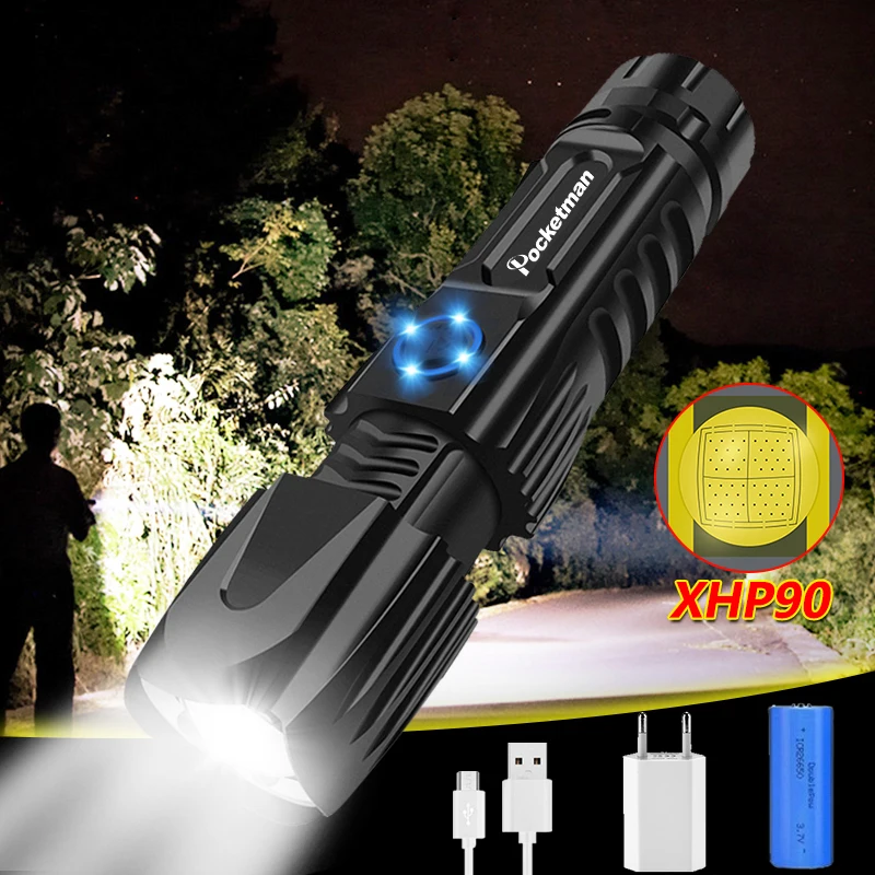 Самый яркий светодиодный фонарик XHP90 высокой яркости лм фонари xhp90.2 новейший зум