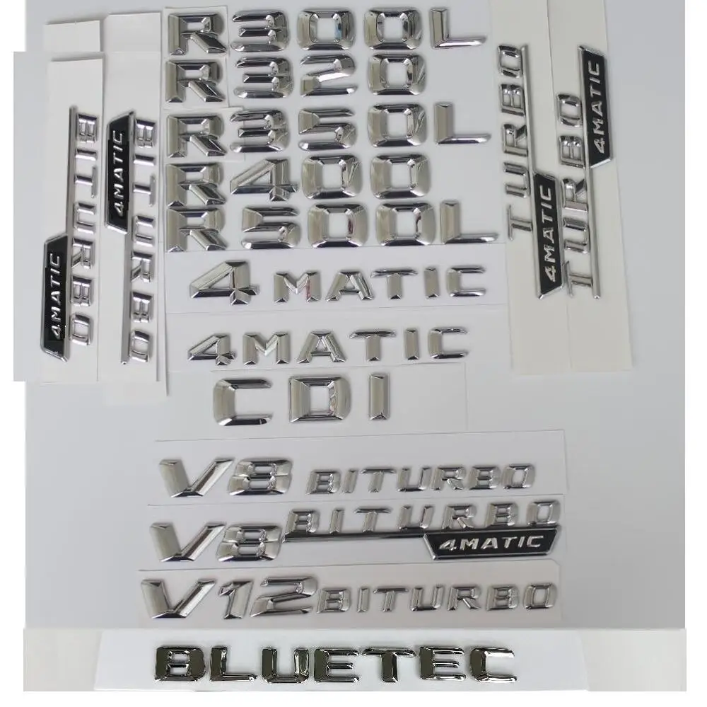 

3D Chrome Letters For Mercedes Benz R55 R63 R250 R280 R300 R320 R350 R400 R420 R450 R500 R550 CGI CDI BLUETEC 4MATIC Emblems