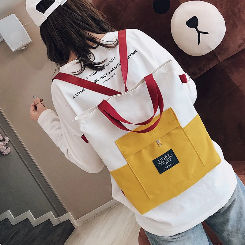 

Multi-Purpose Canvas Bag Women's Korean-style Contrast Color Backpack Super Fire Versitile Fashion Shoulder Oblique Bag Large Ca