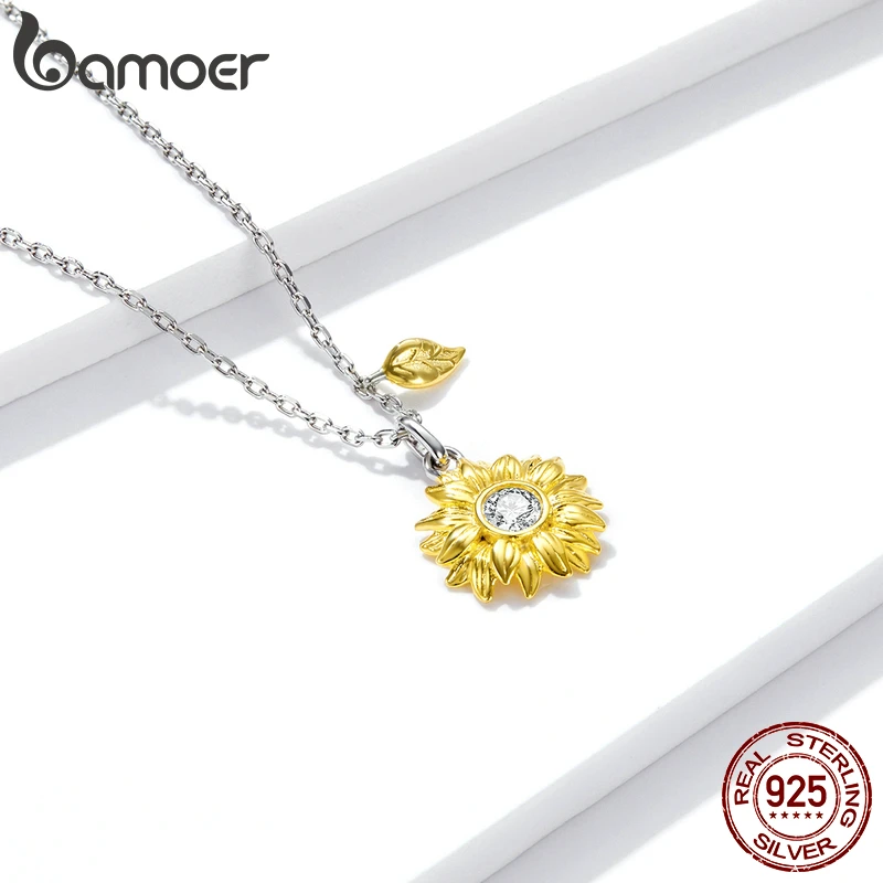bamoer Silver Sunflower Jewelry Set 925 Sterling Silver Gold Color Lucky Necklace Earring Gift for Women Fashion Jewelry ZHS222 Jewellery Brand Name: bamoer