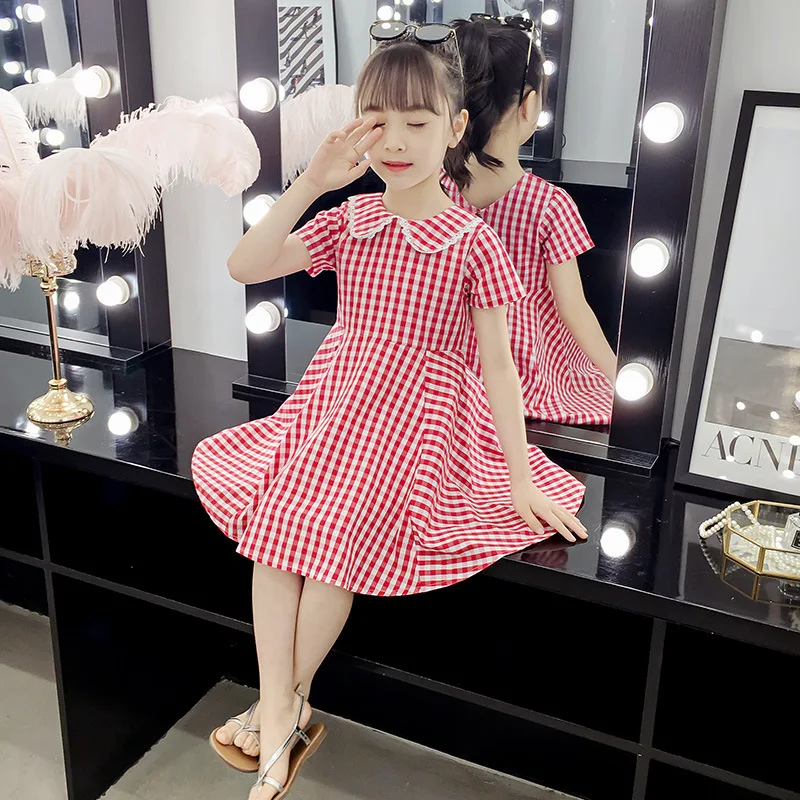 

2019 Summer New Style Korean-style Big Boy Fashion Short Sleeve Princess Dress Ultra-Stylish Bow Plaid Dress