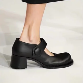 

Black Heels Fashion High Heels Women Brogue Oxford Shoes Girls Cosplay Round Toe Loafers Shoes Retro Designer Heels Shoes