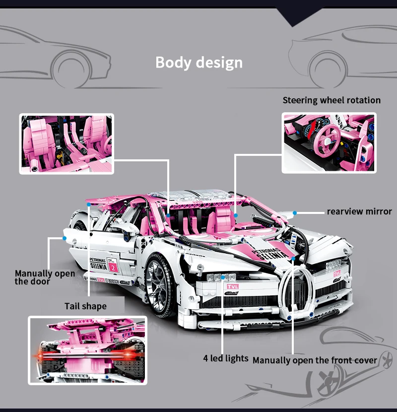 Carro de Corrida Blocos de Construção Educativos para Crianças Bugattied Montar Cidade Técnica Simulação Modelo Mini Tijolos Brinquedos 1:10 1.9kg 12 cidade técnica blocos de construção simulação modelo