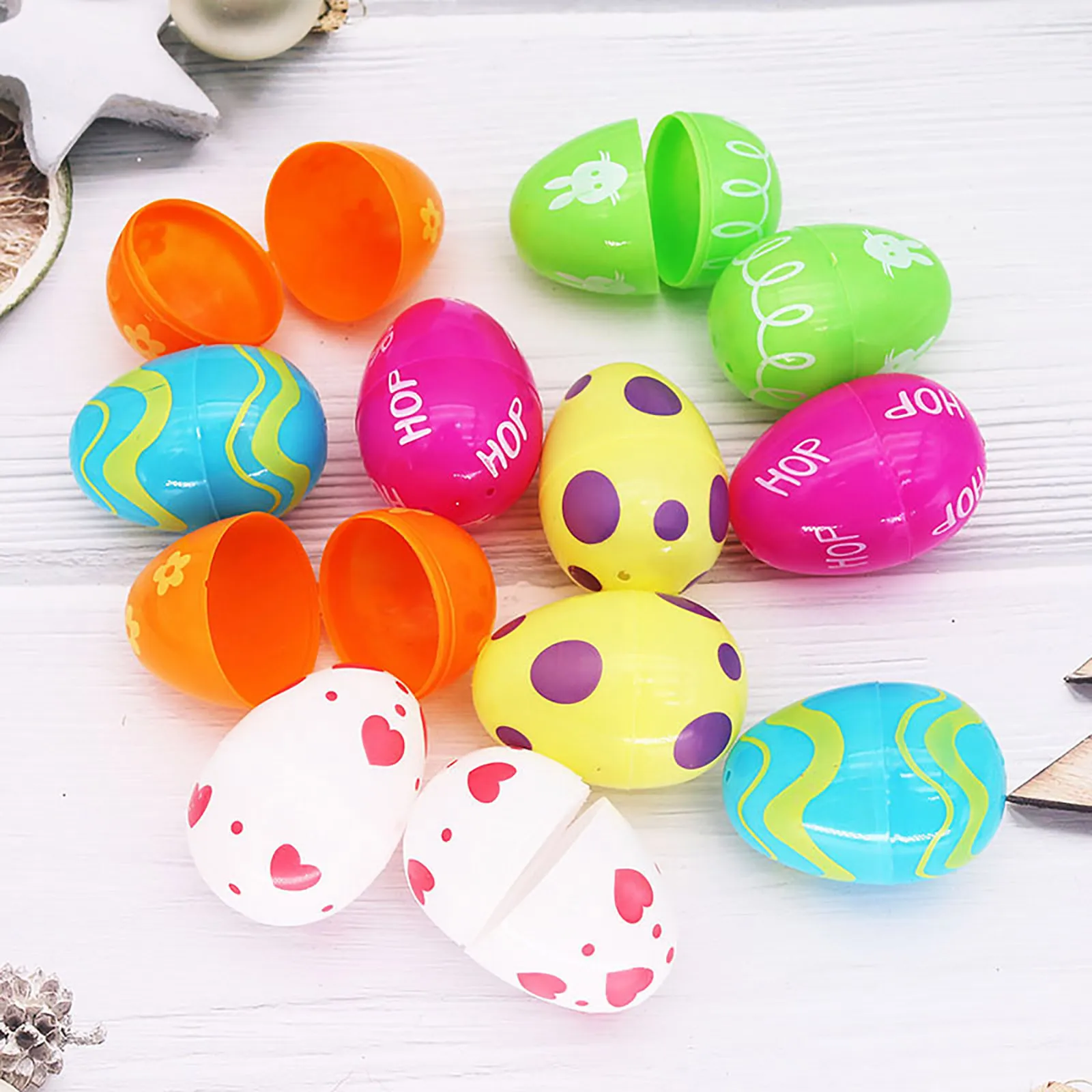 Juego de 12 Uds de huevos de Pascua rellenables, surtido de estampados de patrones, para fiesta, Chico, DIY, Juguetes Divertidos no tóxicos