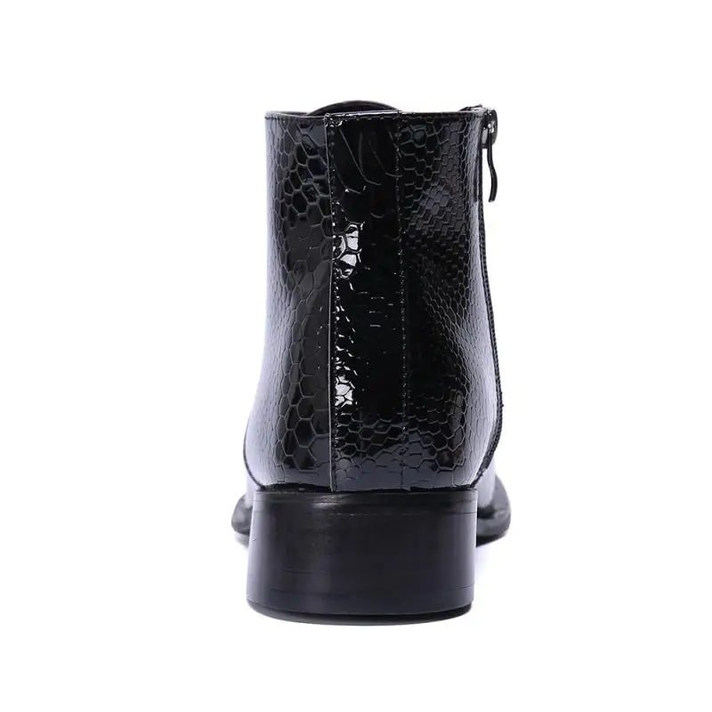 Luxury Patent Leather Chelsea Ankle Boots Men Pointed Toe High Toe Dress Shoes Europe America Mens Business Work Short Boots
