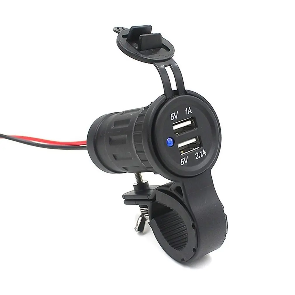 

2USB Ports Blue LED Light Handlebar Motorcycle Cigarette Lighter Socket Plug Waterproof Socket Motorbike Phone Charger Adapter