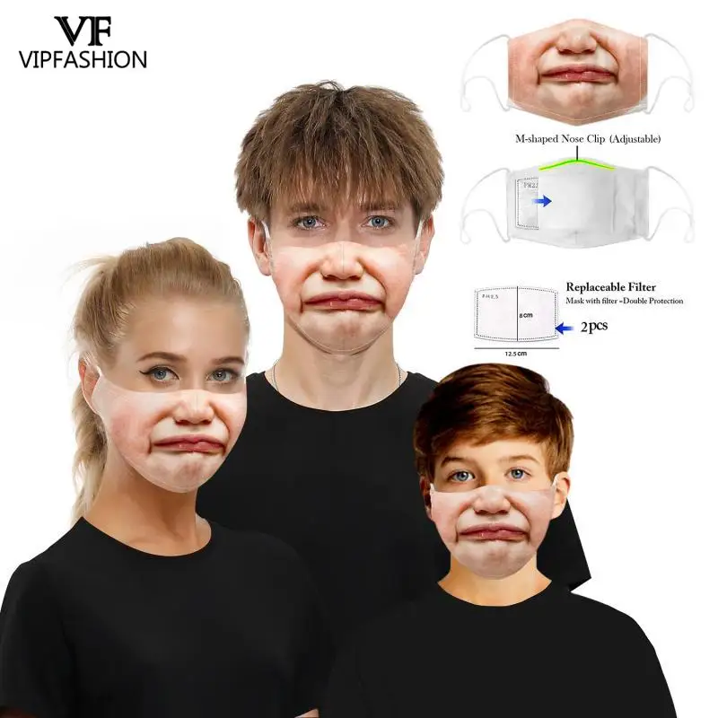 VIP Мода моющиеся рот маски 3D Забавный Череп гримаса печать многоразовая для