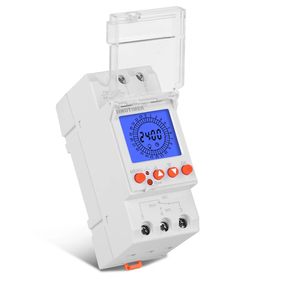 24hrs Digital Analogue Din Module Time Switch Backlight Large LCD Display Industrial Timers Controller 16A 30A Relay 85-265VAC 2