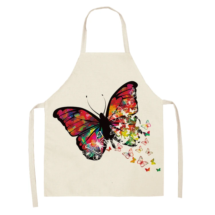 1pcs Butterfly Sleeveless Apron Cotton Linen Flower Printed Kitchen Pinafore Women Home Cooking Baking Waist Bib 53*65cm WQL0147 - Color: WQL0147-24