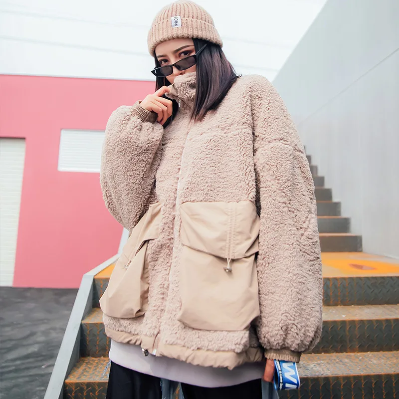 Khaki QING MO Fashion Brand Winter Women Wool Coat Women Casual Loose Outwear Female Elegant Jacket Coat With Pockets ZQY2346 - Цвет: Khaki