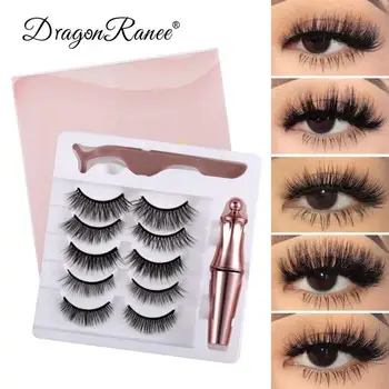 

5 Pairs Set Waterproof Magnetic Eyeliner With Eyelashes And Tweezer Long Lashes 3D Magnetic Eyeliner Liquid Dropship TSLM2
