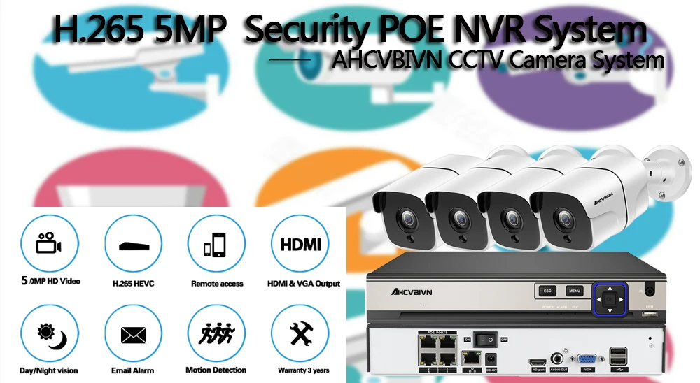 H.265 4CH 5MP CCTV система безопасности 5MP HD POE NVR комплект 5.0MP пуля наружная POE IP камера IR 40M P2P ONVIF комплект видеонаблюдения