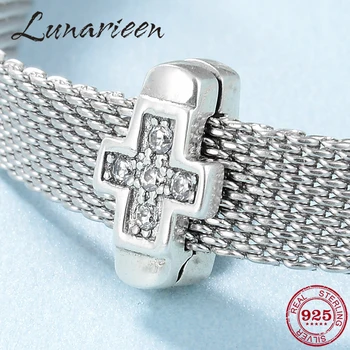 

New 925 Sterling Silver cross Clear CZ fine Clips beads Fit Original Reflexions Bracelet charms Jewelry making