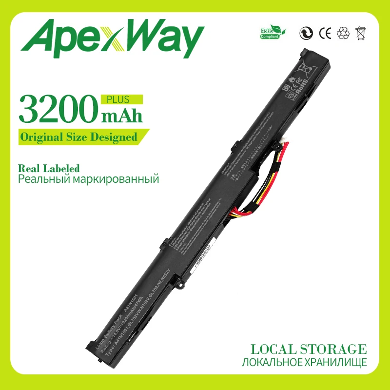 

4 cells laptop battery for Asus A41N1501 A41LK9H N552 N552V GL752 GL752V GL752VL GL752VLM GL752VW GL752VWM