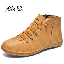 KATESEN/мужские ботинки; модные мужские ботинки из натуральной кожи; Всесезонная рабочая обувь; мужские ботильоны в винтажном стиле; ботинки в байкерском стиле