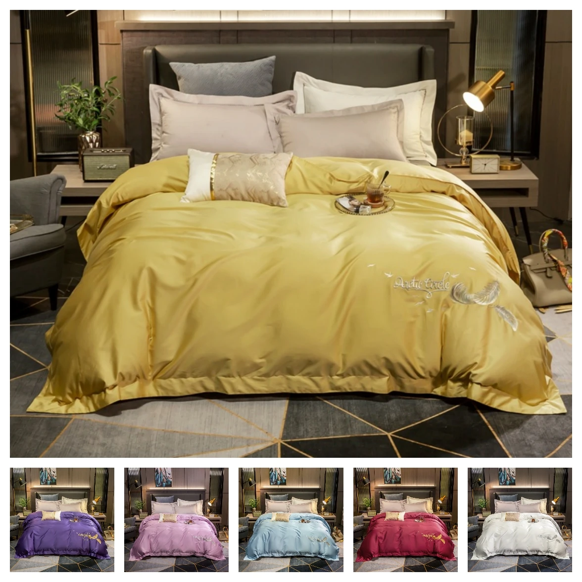 

Luxury 3pcs High Quality 100% Cotton Bed Set Satin Jacquard Duvet Cover Set 1 Quilt Cover + 2 Pillowcases Twin Full Queen King