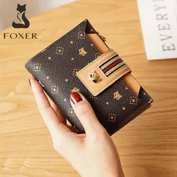 FOXER Lady Fashion Monogram PVC Material Short Wallets Women‘s Coin Purse Fashion Christmas Mother Gift High Quality Card Holder