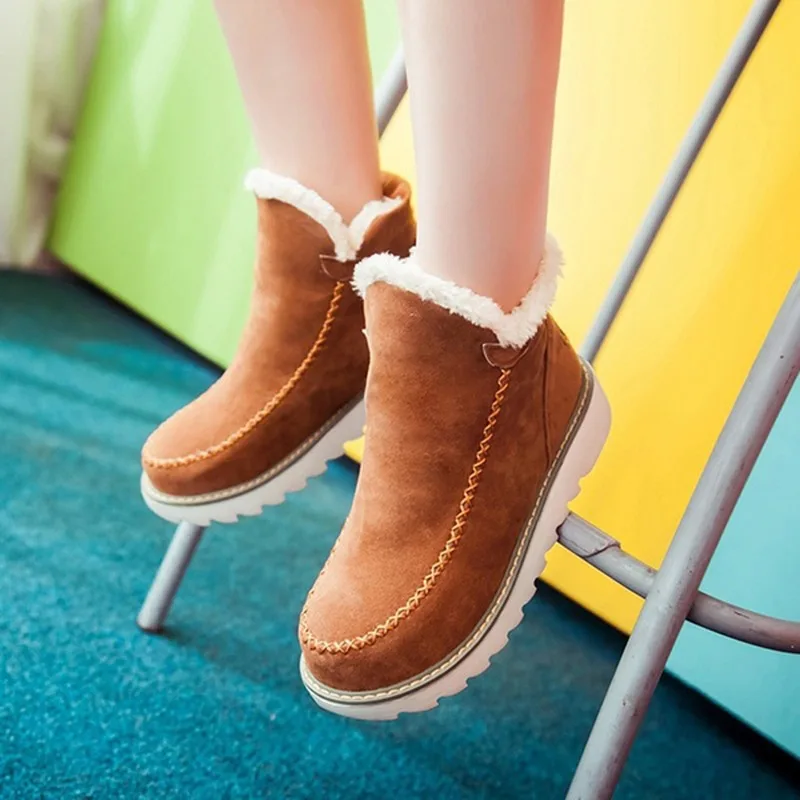

New Cashmere Women's Suede Ankle Boots Women's Snow Boots Flat Winter Warmth Platform Shoes XL Zapados Mujer 43
