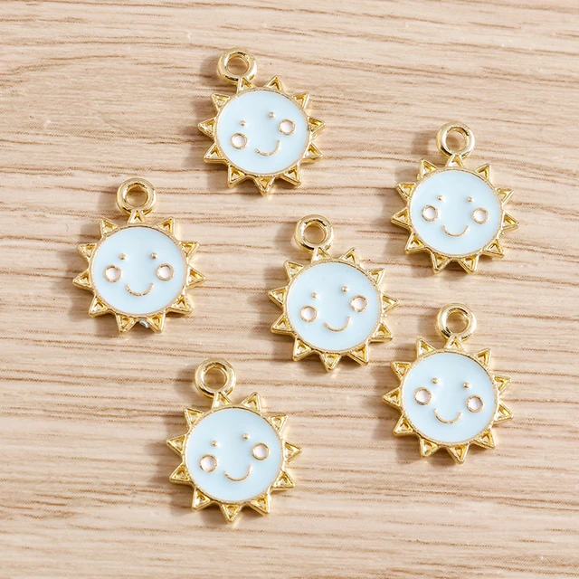 10pcs/lot Enamel Alloy Enamel Charms for Jewelry Making Cute Moon Star Sun Charms Pendant for DIY Necklaces Earrings Accessories Blue Color