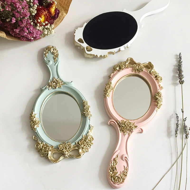 1 шт. милое Европейское креативное деревянное винтажное Карманное зеркальце для макияжа косметическое зеркало прямоугольное ручное косметическое зеркало с ручкой
