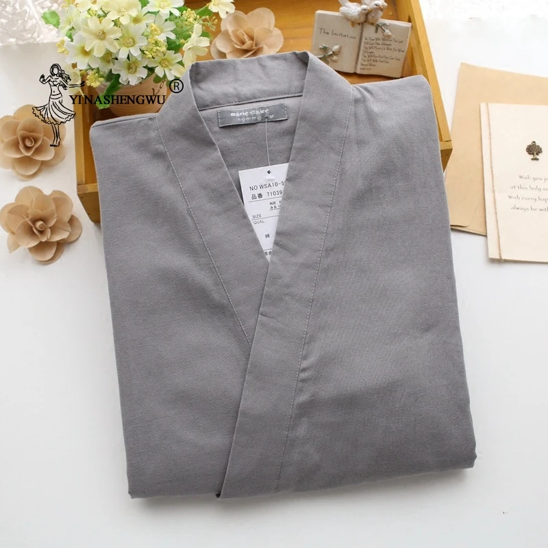 Japanese Men Kimono Cardigan Traditional Pajamas Set Cotton Simple Kimono Yukata Nightgown Bathrobe Casual Comfortable Homewear