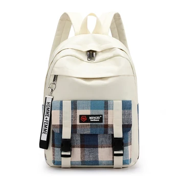

Canvas Plaid Backpack School Bag For Women Large Capacity Travel Backpack For Girls Anti Theft Back Zipper Pockets Female Bags